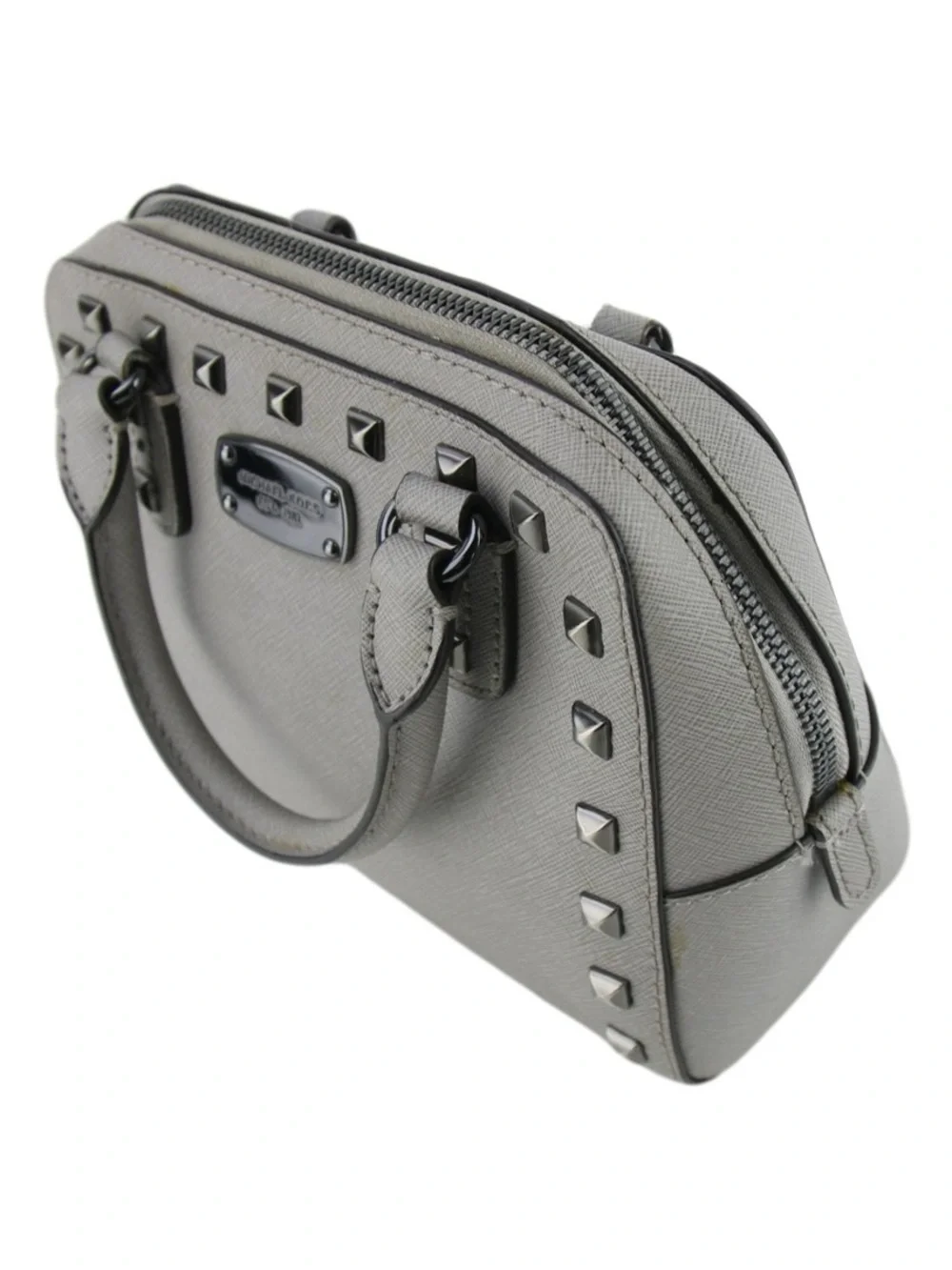 Michael Kors Light Grey Studded Saffiano Satchel